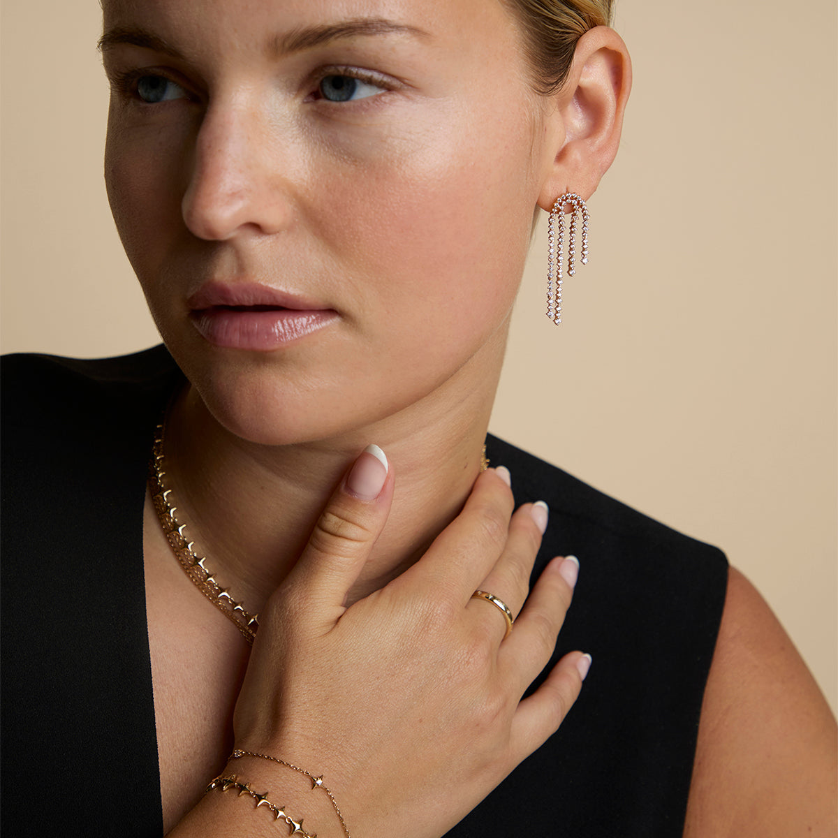 Crystal Scatter Drop Studs in Gold-Astrid &amp; Miyu