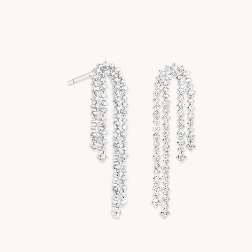 Crystal Scatter Drop Studs in Silver