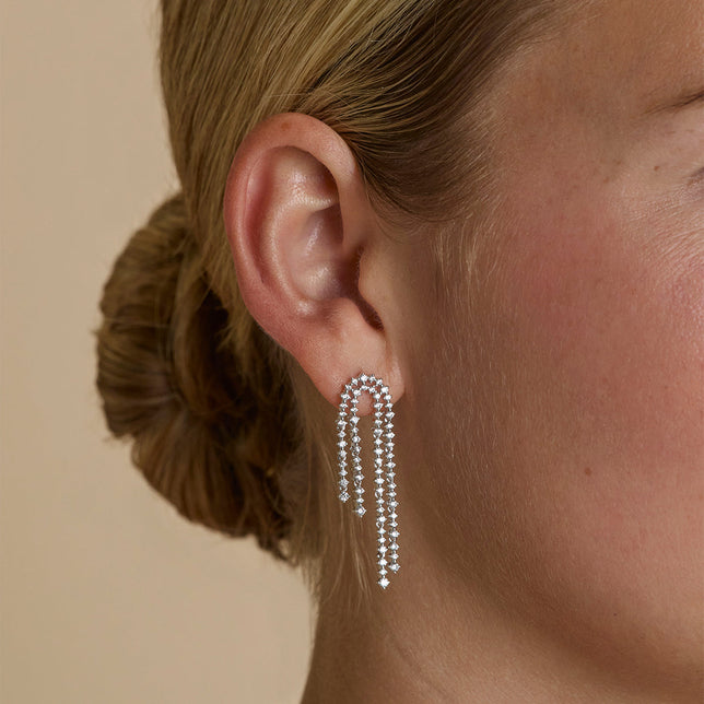 Crystal Scatter Drop Studs in Silver