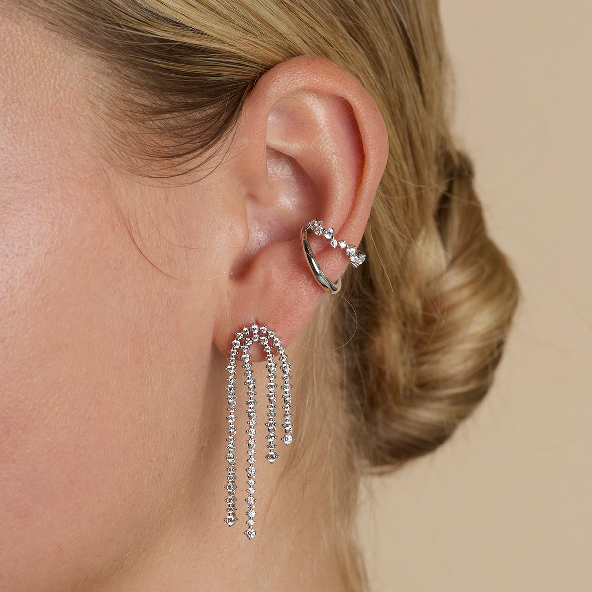 Crystal Scatter Drop Studs in Silver