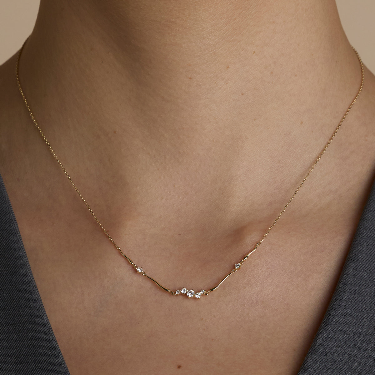 Diamond Cluster Molten Necklace in Solid Gold-Astrid &amp; Miyu