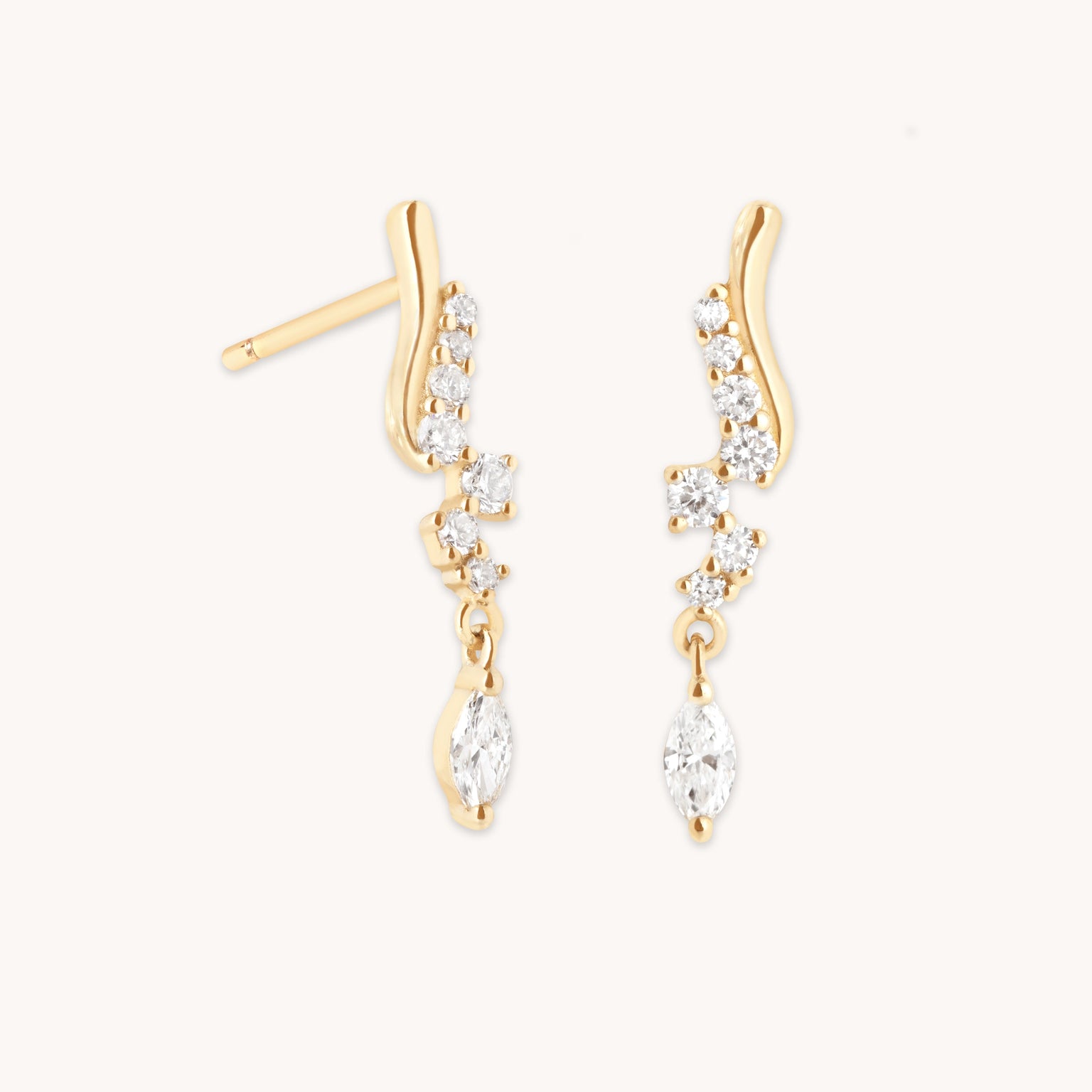 Diamond Wave Charm Studs in Solid Gold-Astrid &amp; Miyu