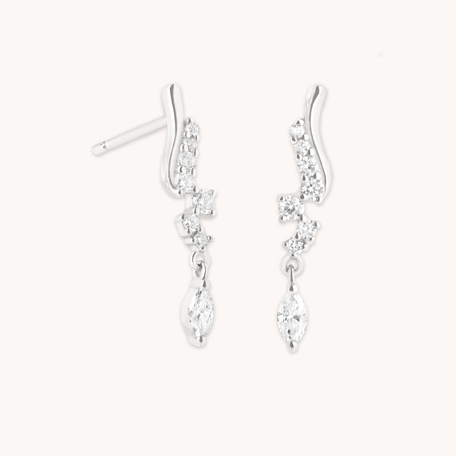 Diamond Wave Charm Studs in Solid White Gold-Astrid &amp; Miyu