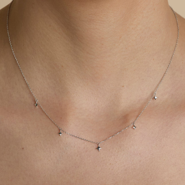 Cosmic Star Charm Necklace in Solid White Gold-Astrid & Miyu
