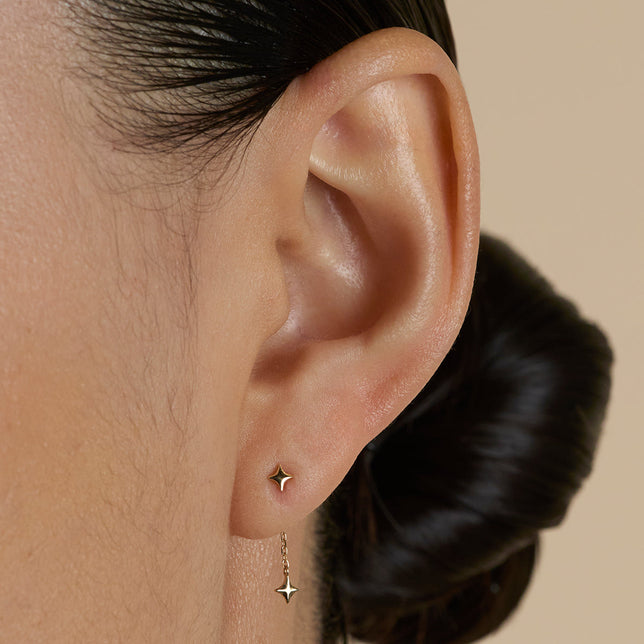 Cosmic Star Chain Studs in Solid Gold-Astrid & Miyu