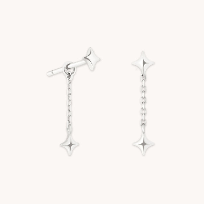 Cosmic Star Chain Studs in Solid White Gold-Astrid &amp; Miyu