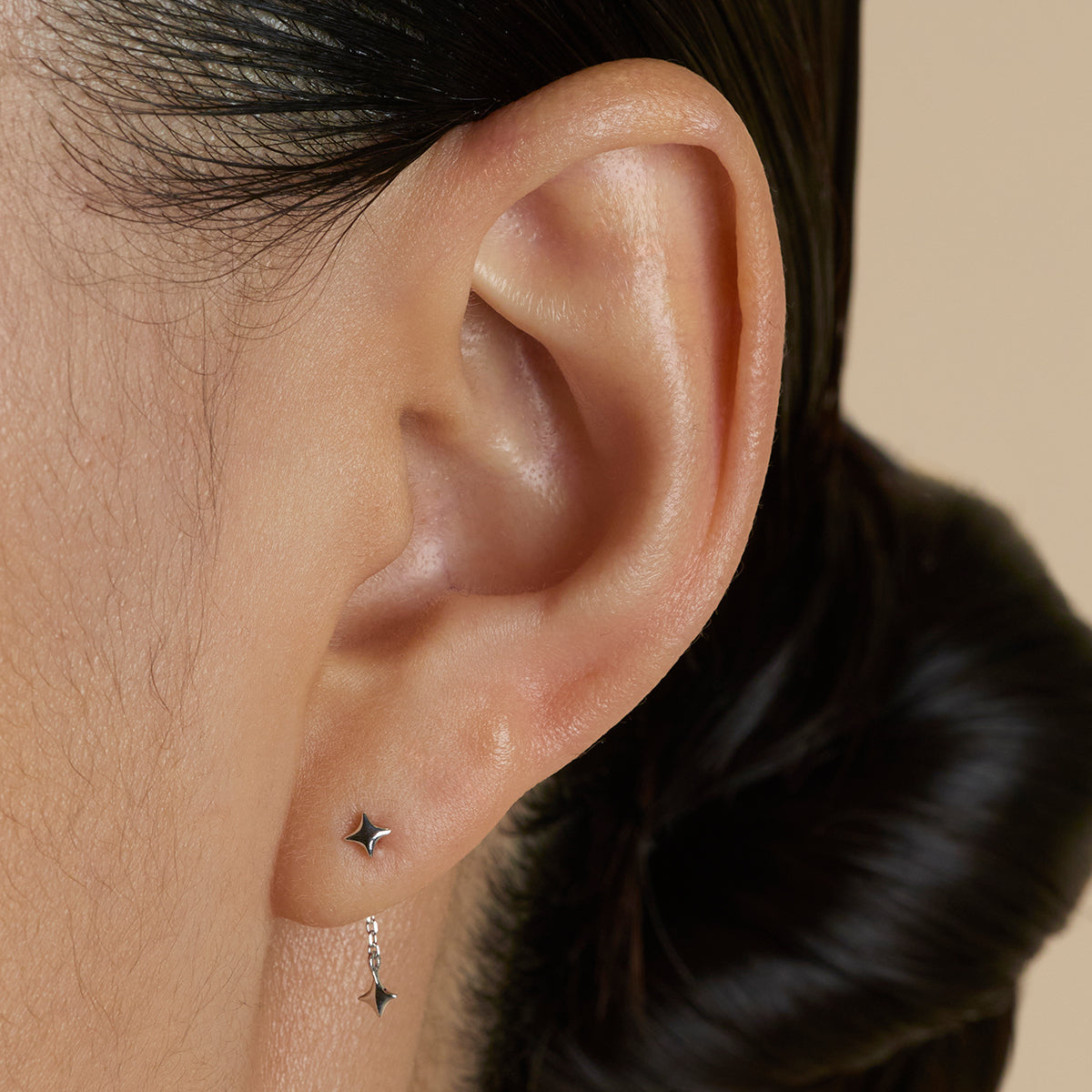 Cosmic Star Chain Studs in Solid White Gold-Astrid &amp; Miyu