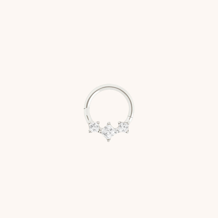 Square Crystal Trio Titanium Daith Hoop in Platinum-Astrid &amp; Miyu