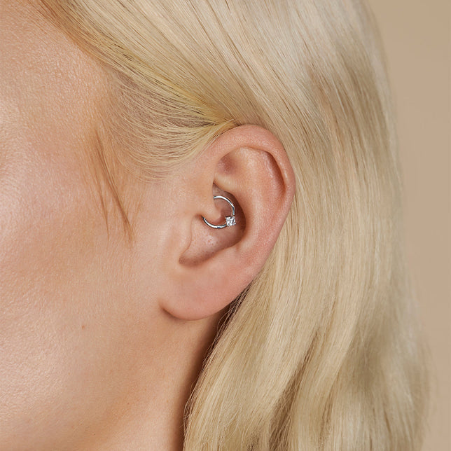 Square Crystal Titanium Daith Hoop in Platinum-Astrid &amp; Miyu