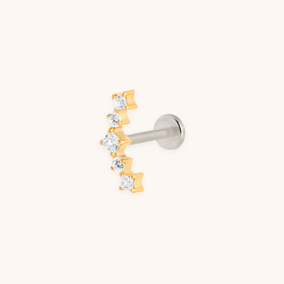 Curved Square Crystal Titanium Piercing Stud in Gold-Astrid &amp; Miyu