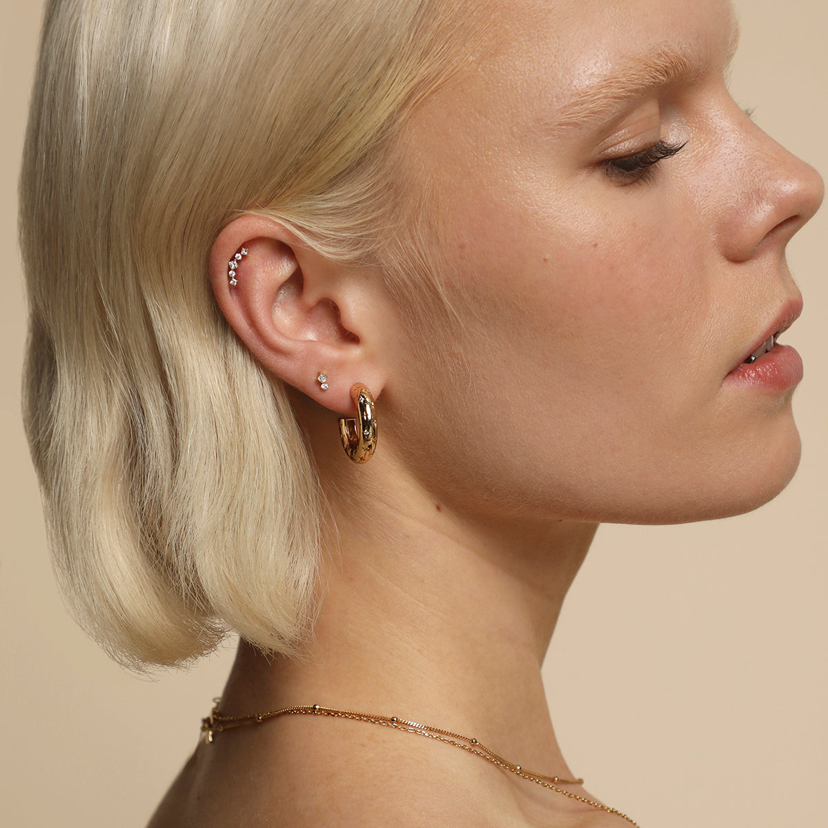 Curved Square Crystal Titanium Piercing Stud in Gold-Astrid &amp; Miyu