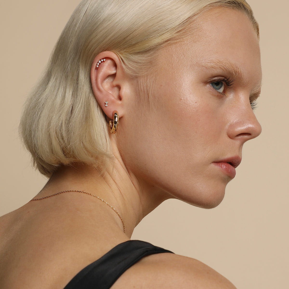 Square Crystal Double Titanium Piercing Stud in Gold-Astrid &amp; Miyu