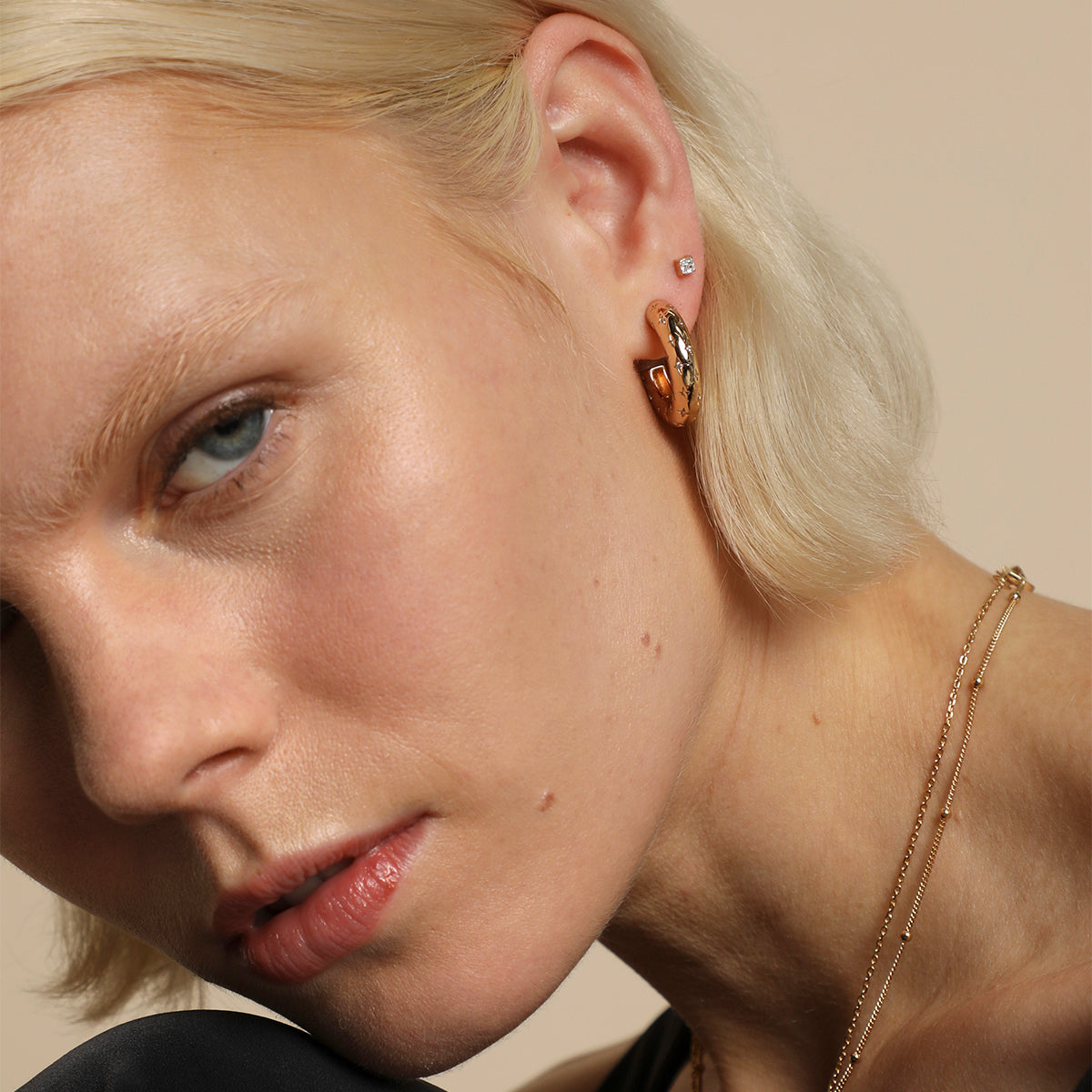 Square Crystal Titanium Piercing Stud in Gold-Astrid &amp; Miyu