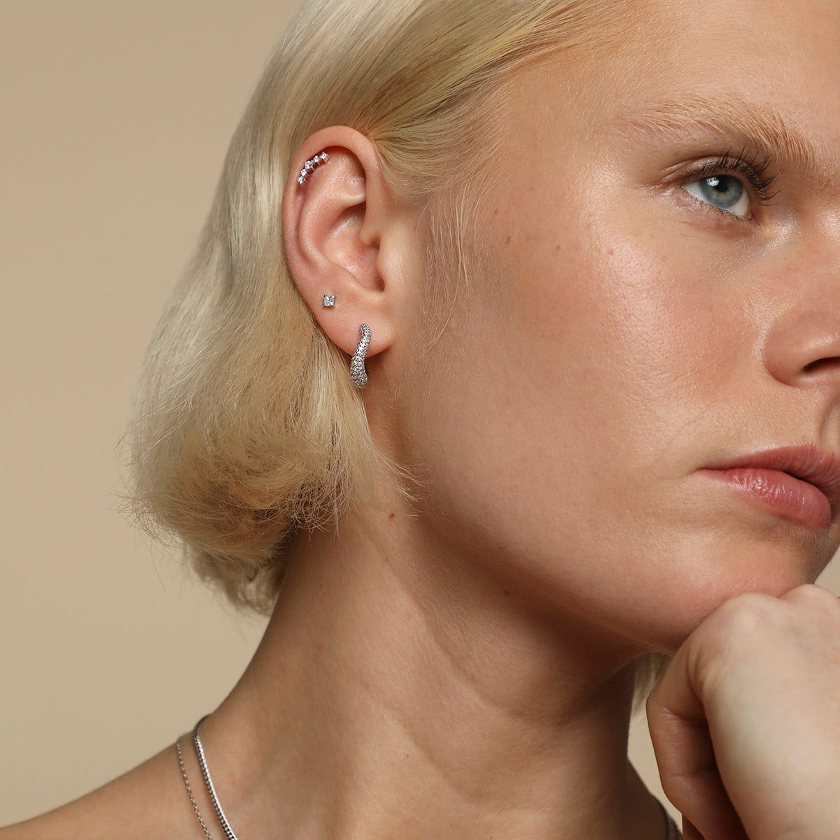 Square Crystal Titanium Piercing Stud in Platinum-Astrid &amp; Miyu