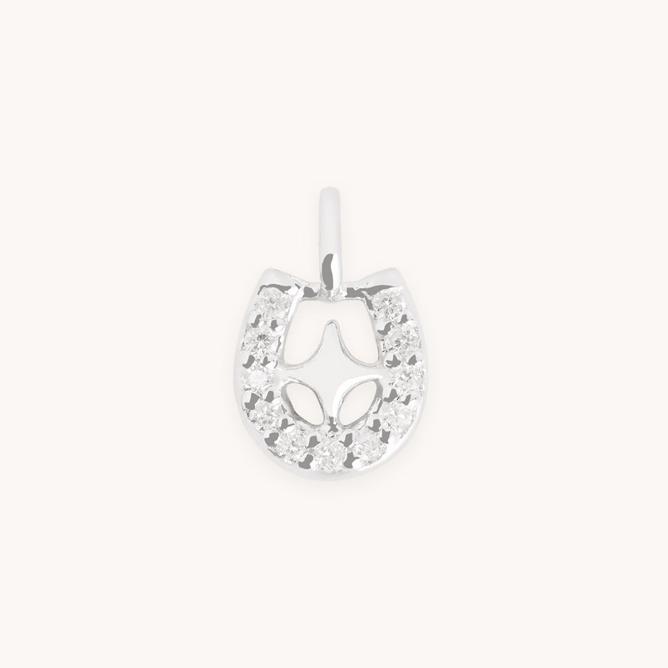 Diamond Pavé Horseshoe Charm 9k White Gold-Astrid &amp; Miyu