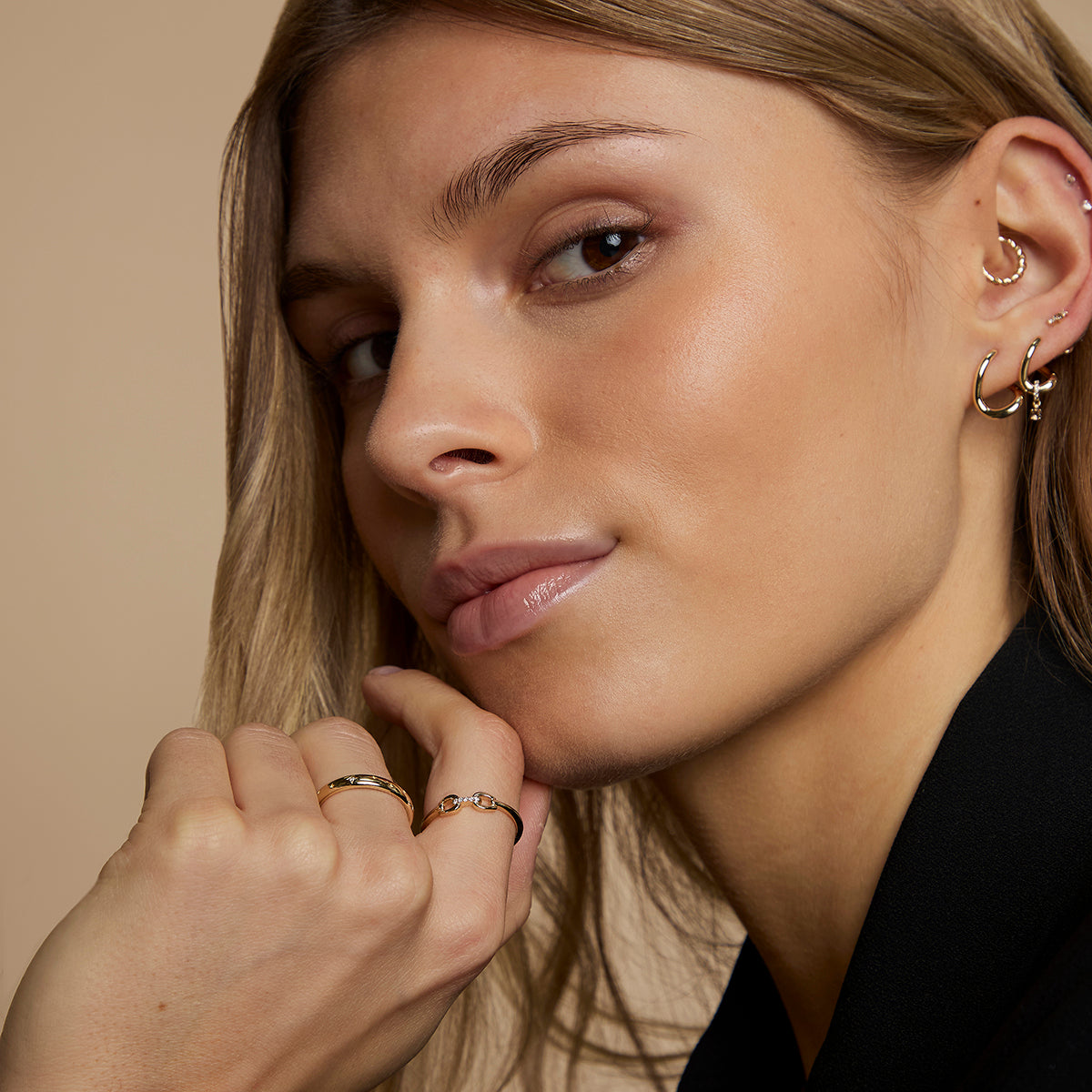 Diamond Hardware Ring in Solid Gold-Astrid &amp; Miyu