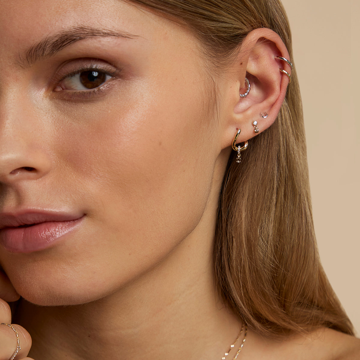 Diamond & Quartz Charm Studs in Solid Gold