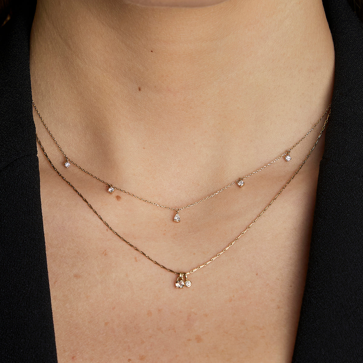 Diamond & Quartz Pendant Necklace in Solid Gold