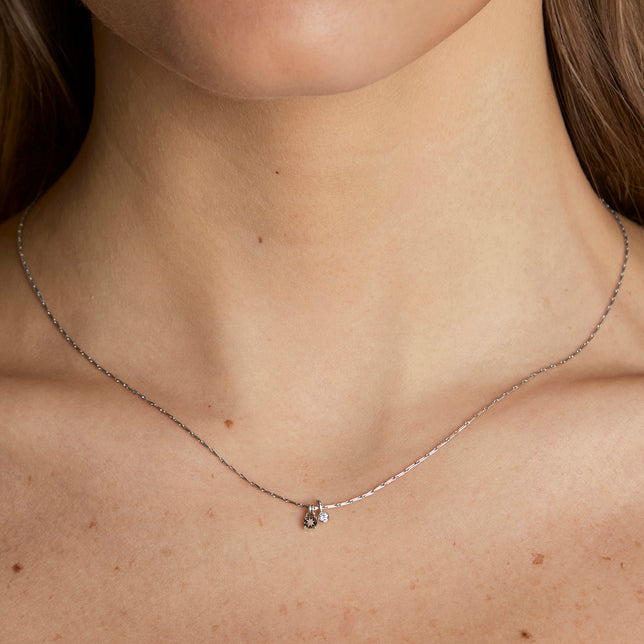 Diamond & Quartz Pendant Necklace in Solid White Gold