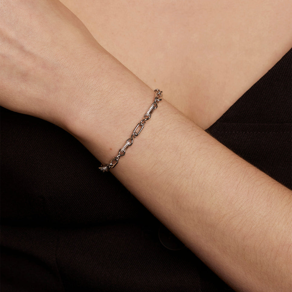Pavé Chain Link Bracelet in Silver
