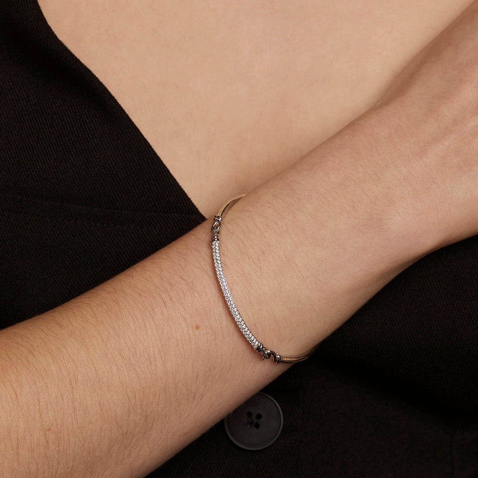 Pavé Knot Bangle in Silver