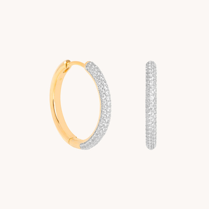 Pavé Essential Medium Hoops in Gold