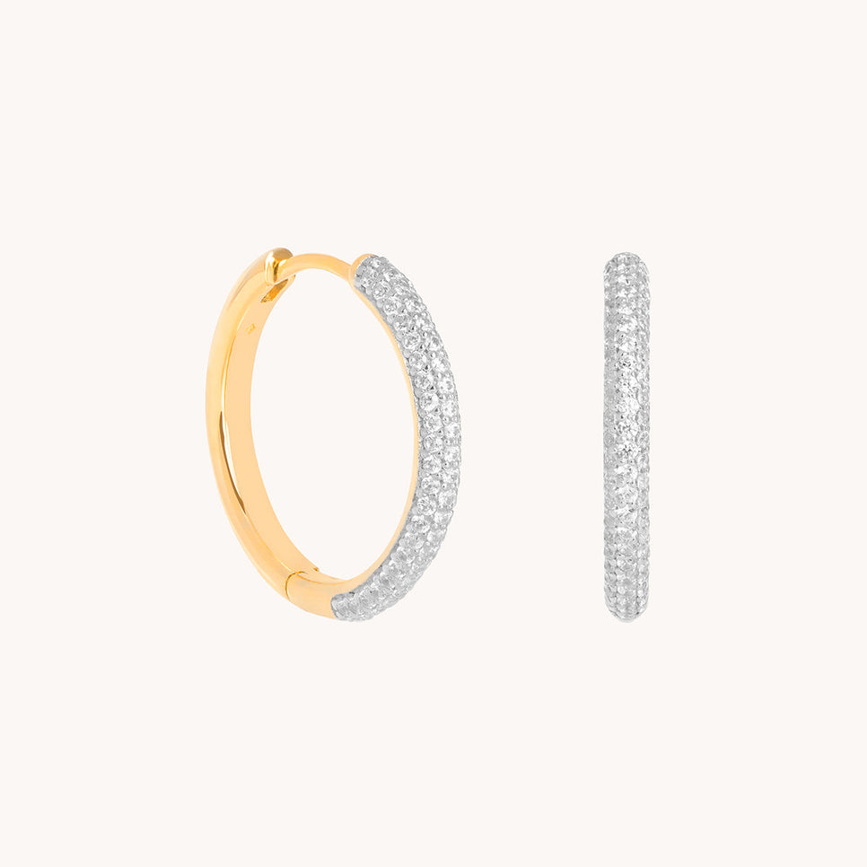 Pavé Essential Medium Hoops in Gold