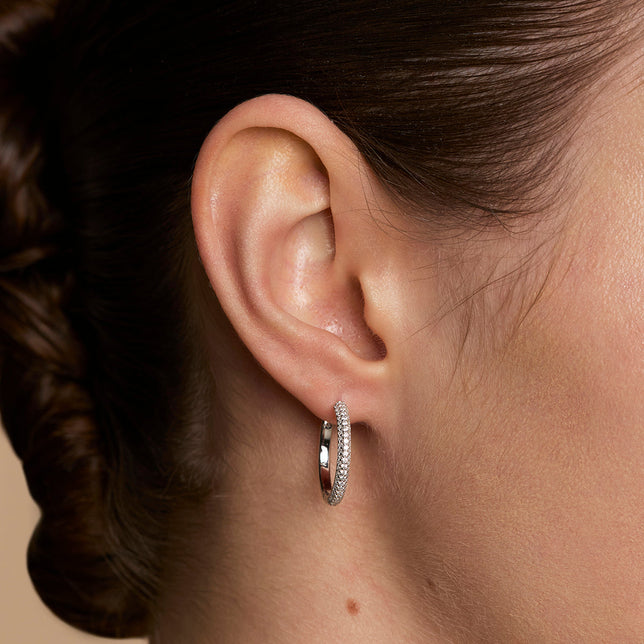 Pavé Essential Medium Hoops in Silver