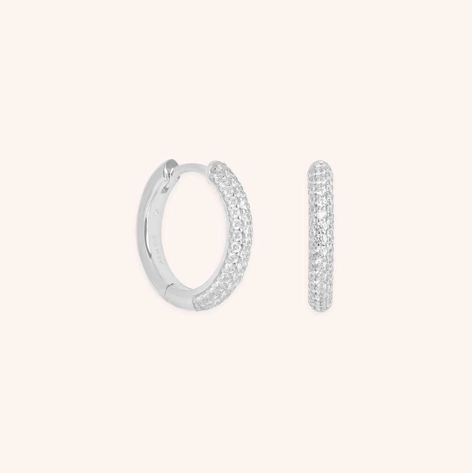 Pavé Essential Small Hoops in Silver