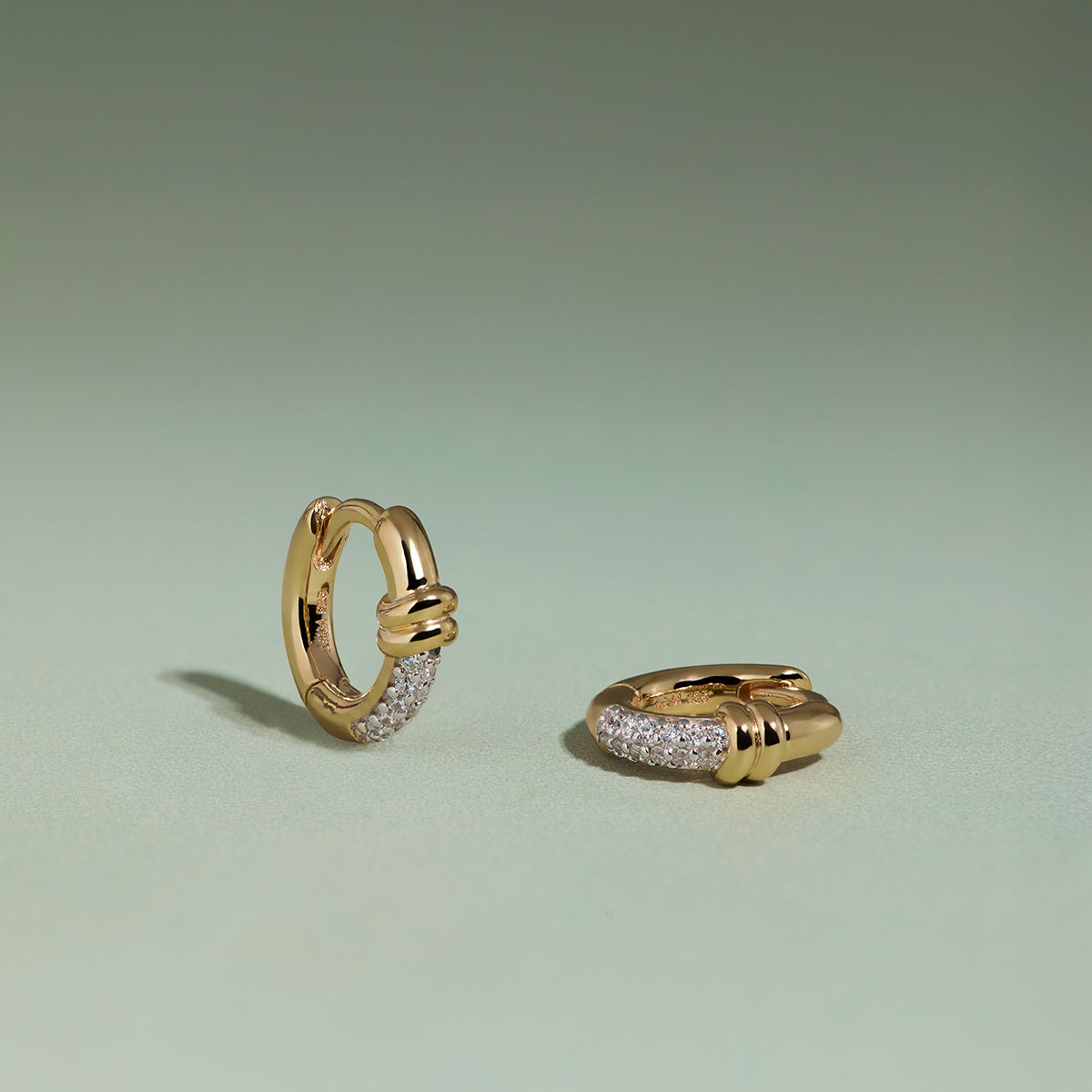 Pavé Knot Huggies in Gold