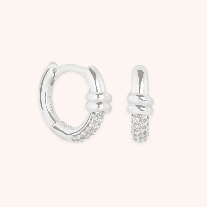 Pavé Knot Huggies in Silver