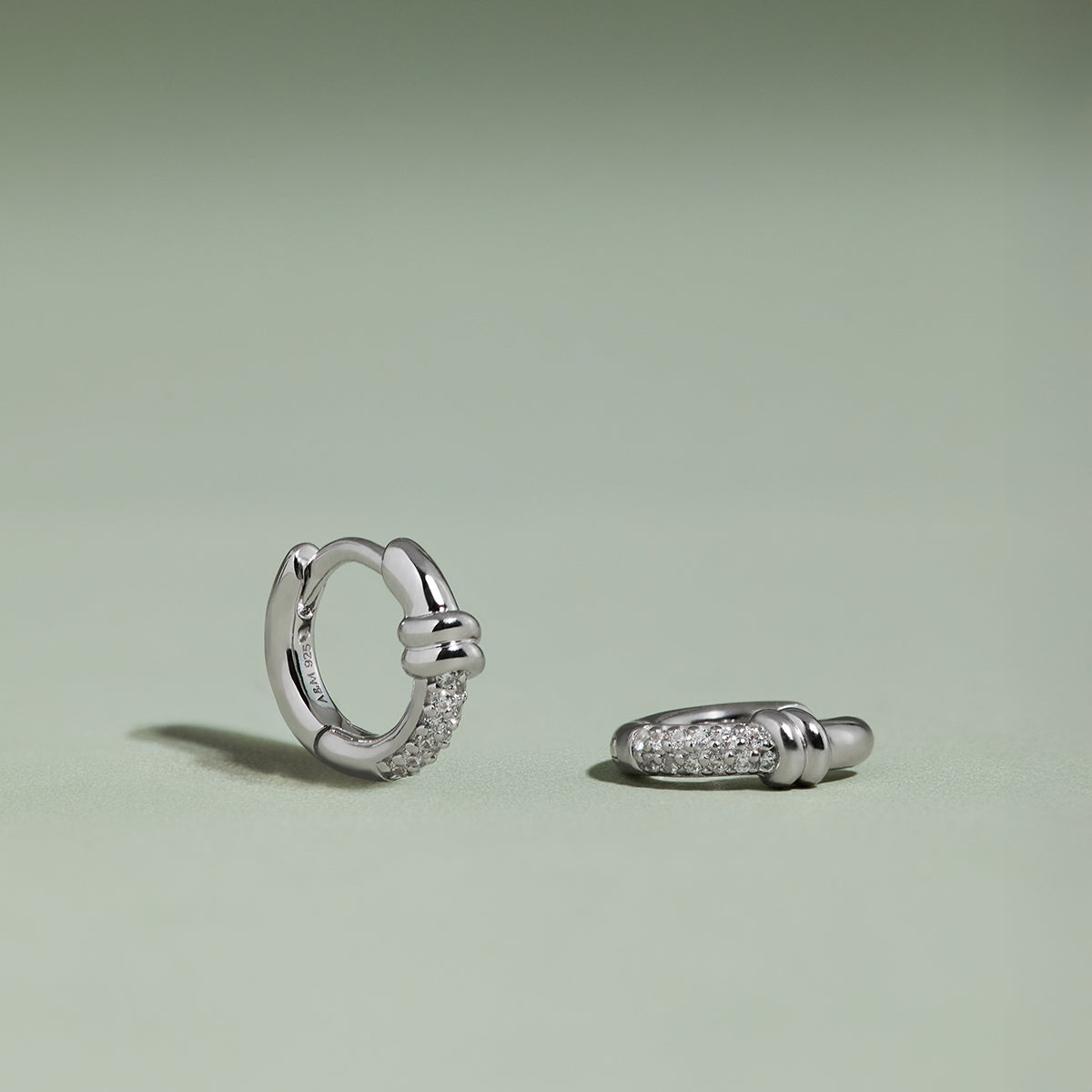 Pavé Knot Huggies in Silver