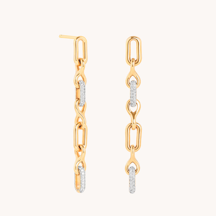 Pavé Chain Link Drop Studs in Gold
