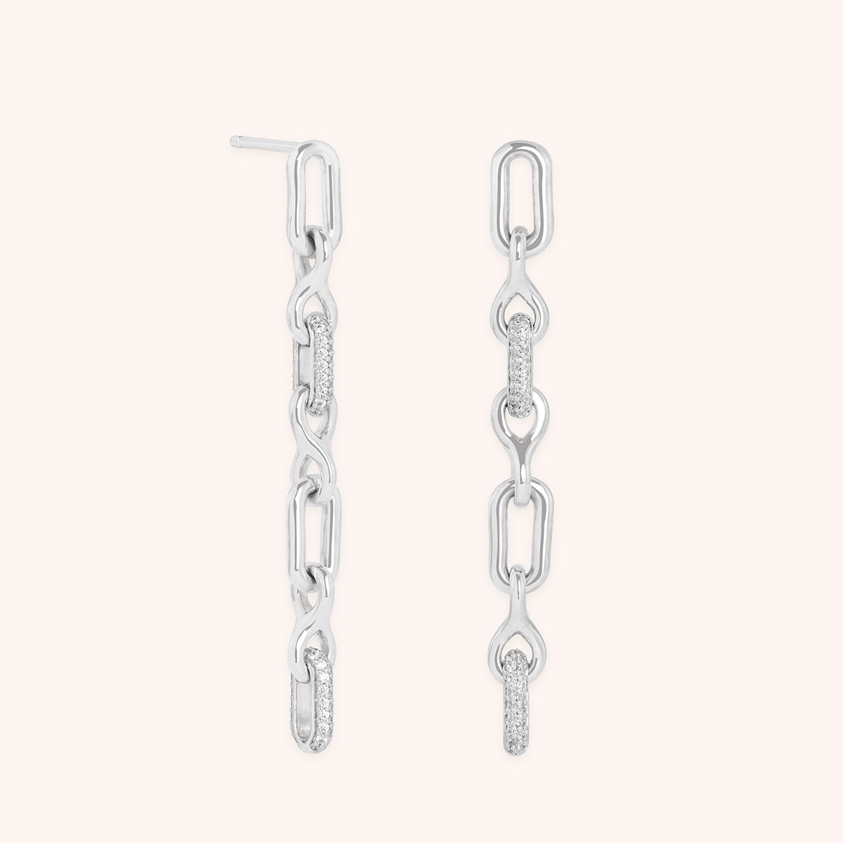 Pavé Chain Link Drop Studs in Silver