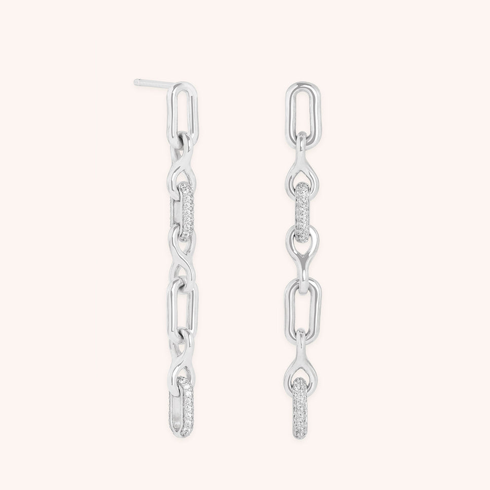Pavé Chain Link Drop Studs in Silver