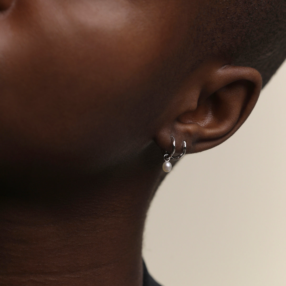 Scalloped Pearl Charm Huggies in Solid White Gold-Astrid &amp; Miyu