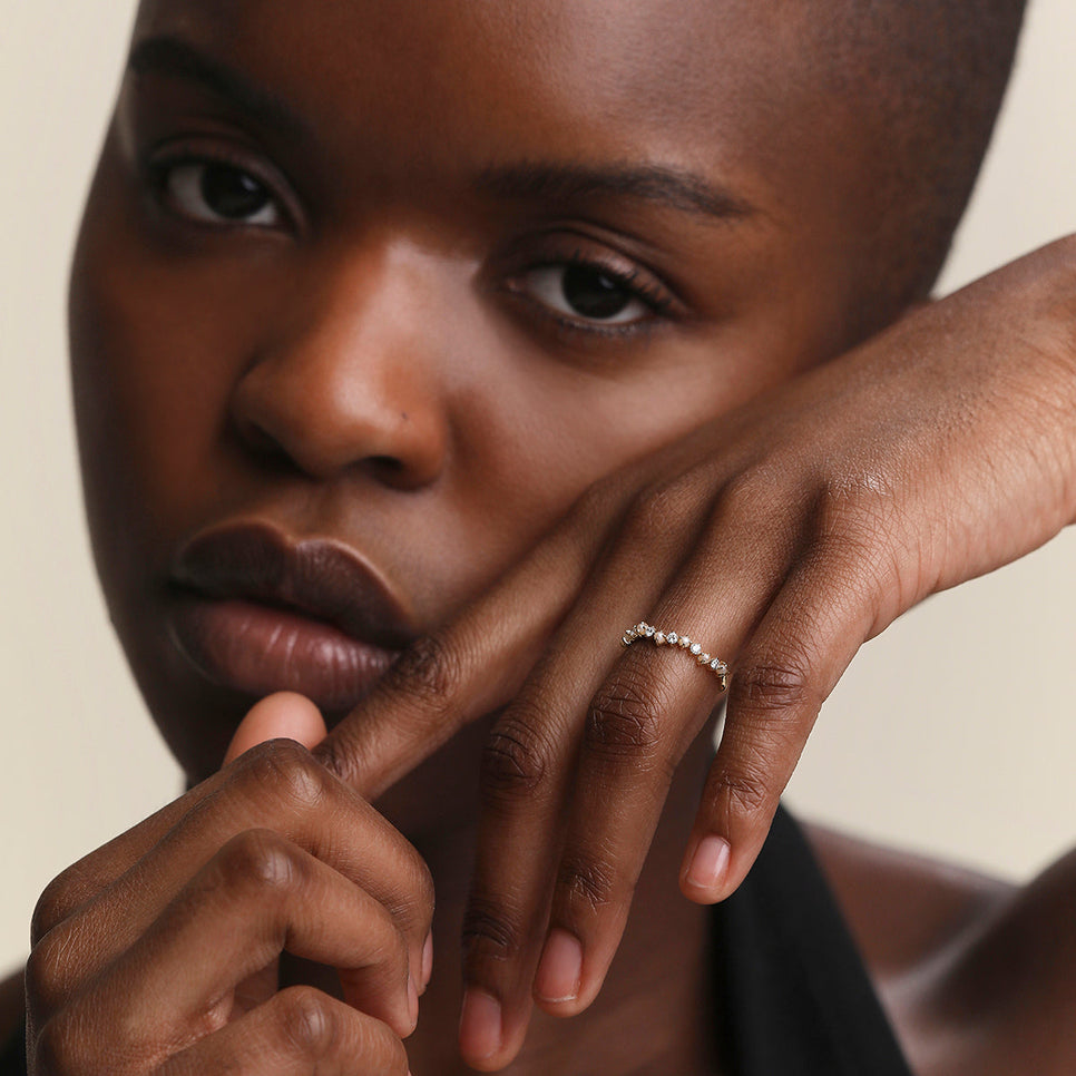 Diamond & Pearl Scalloped Ring in Solid Gold-Astrid &amp; Miyu