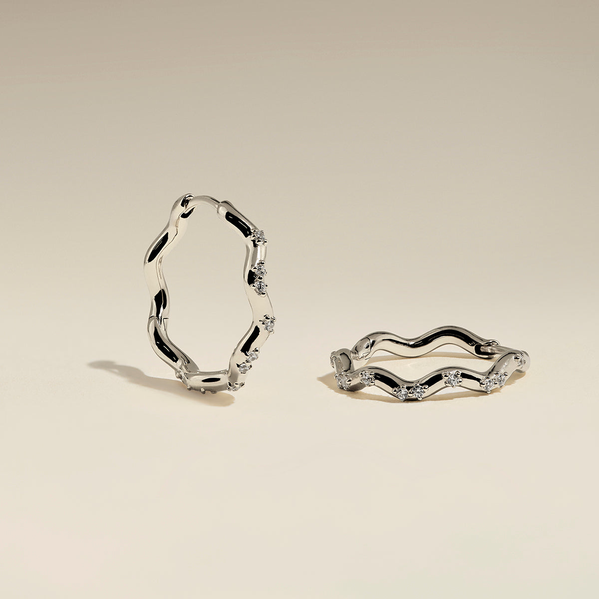 Scalloped Crystal Medium Hoops in Silver-Astrid &amp; Miyu