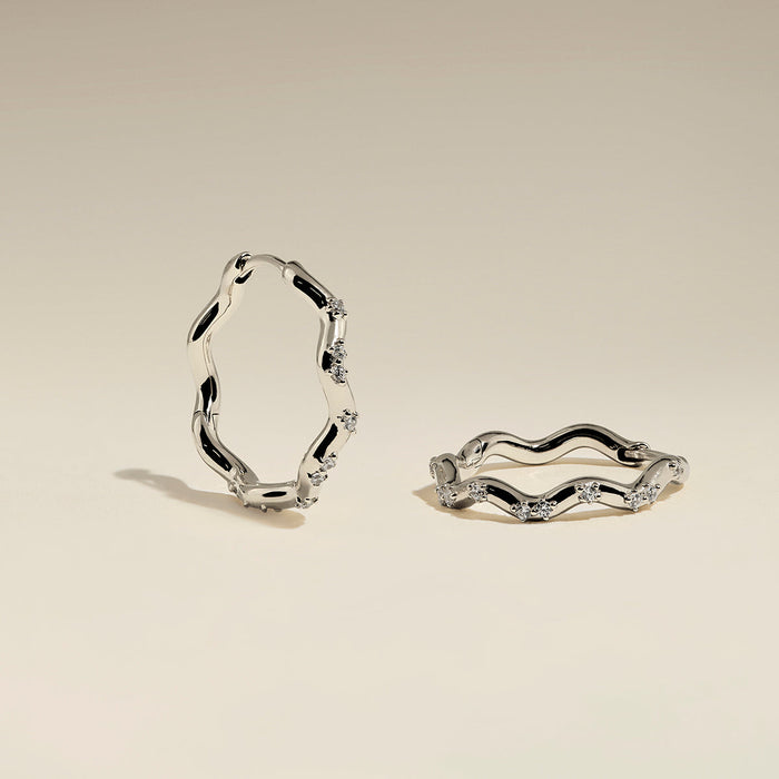 Scalloped Crystal Medium Hoops in Silver-Astrid &amp; Miyu