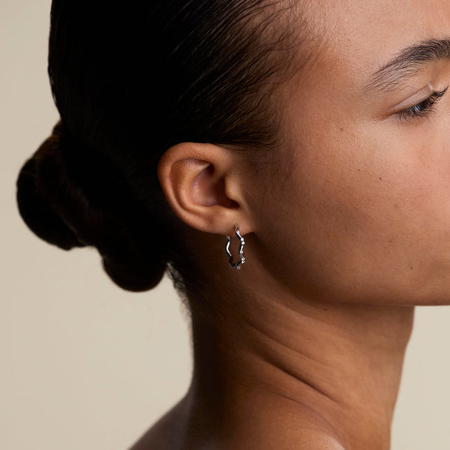 Scalloped Crystal Medium Hoops in Silver-Astrid &amp; Miyu