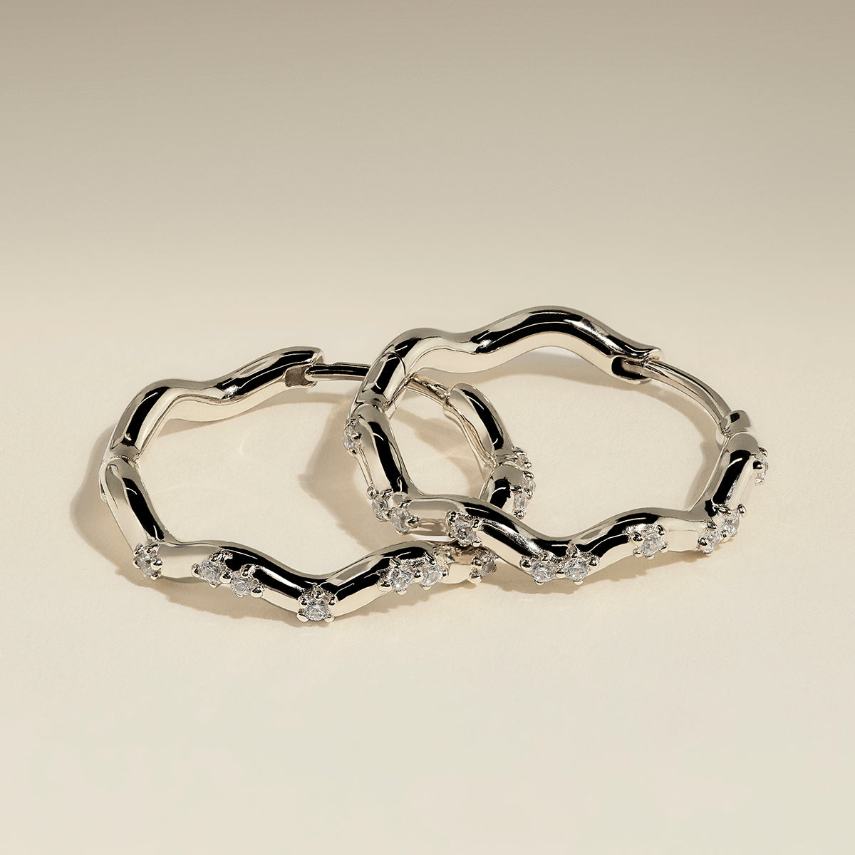 Scalloped Crystal Medium Hoops in Silver-Astrid &amp; Miyu