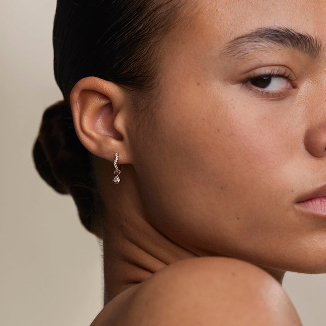 Scalloped Crystal Charm Huggies in Gold-Astrid &amp; Miyu