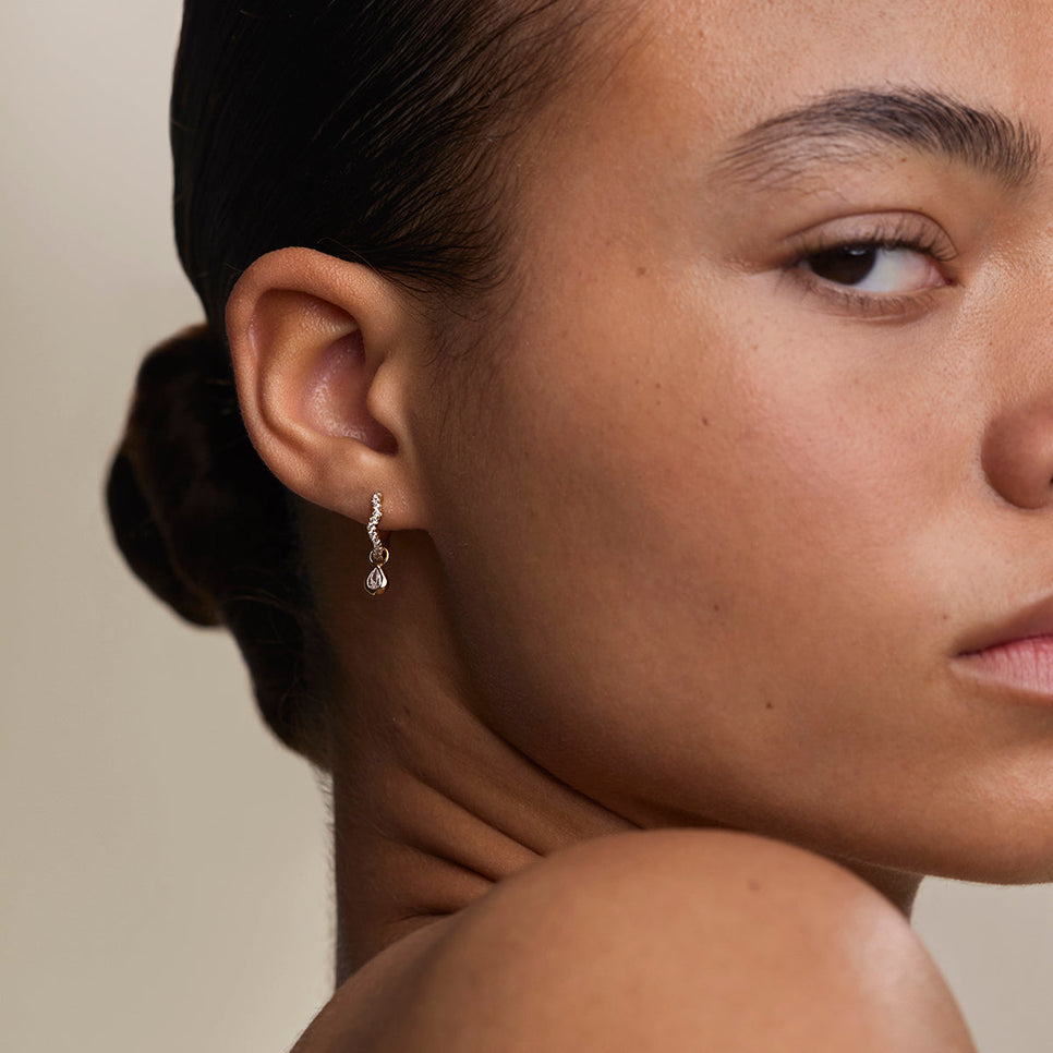 Scalloped Crystal Charm Huggies in Gold-Astrid &amp; Miyu