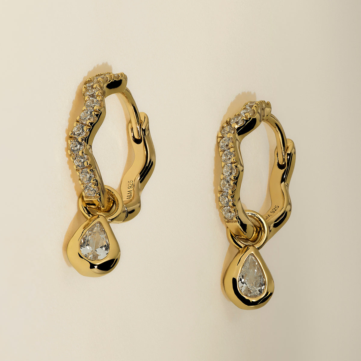 Scalloped Crystal Charm Huggies in Gold-Astrid &amp; Miyu