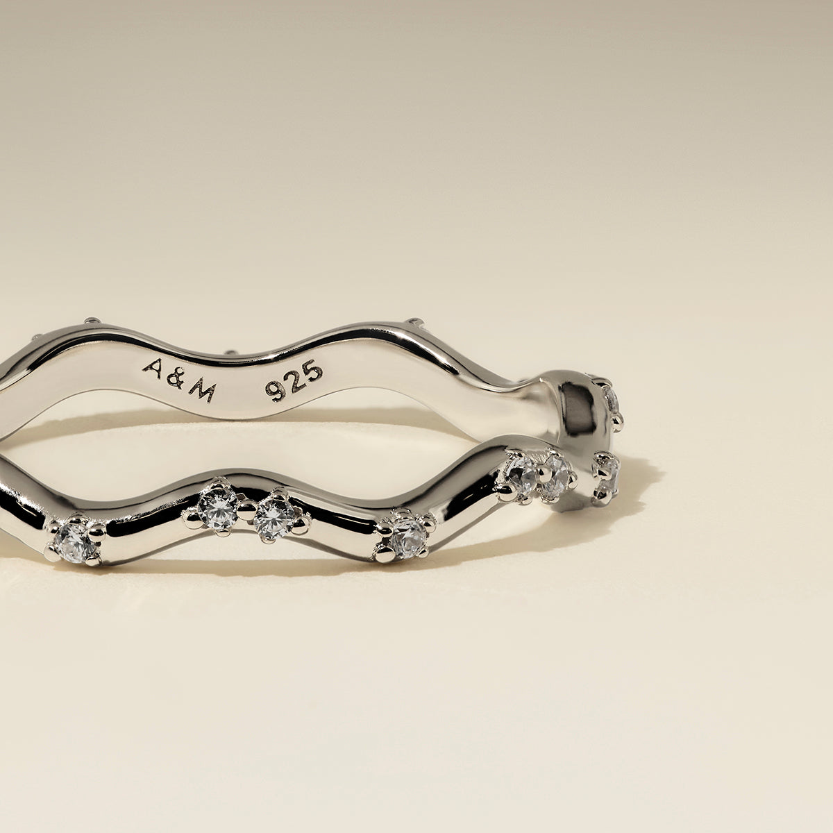 Scalloped Crystal Band Ring in Silver-Astrid &amp; Miyu