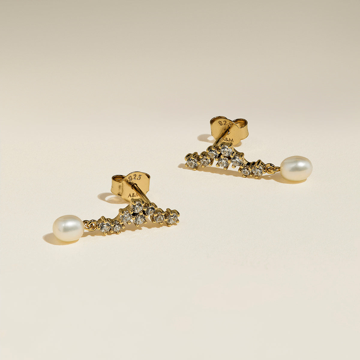 Scalloped Crystal Charm Studs in Gold