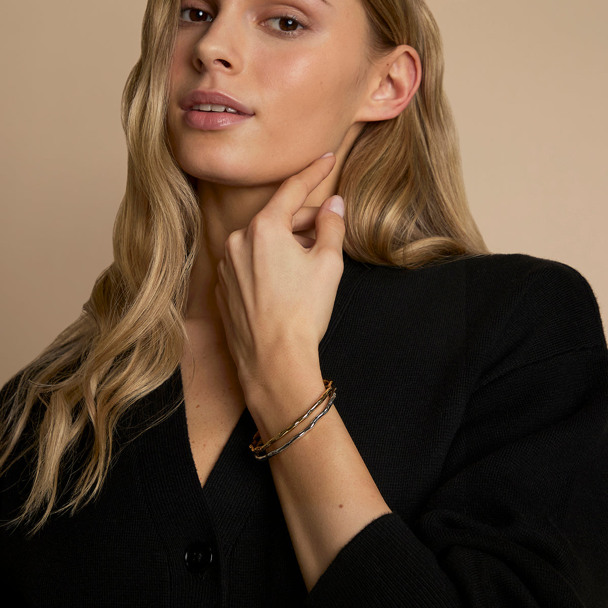 Molten Bangle Stacking Set in Mixed Metal