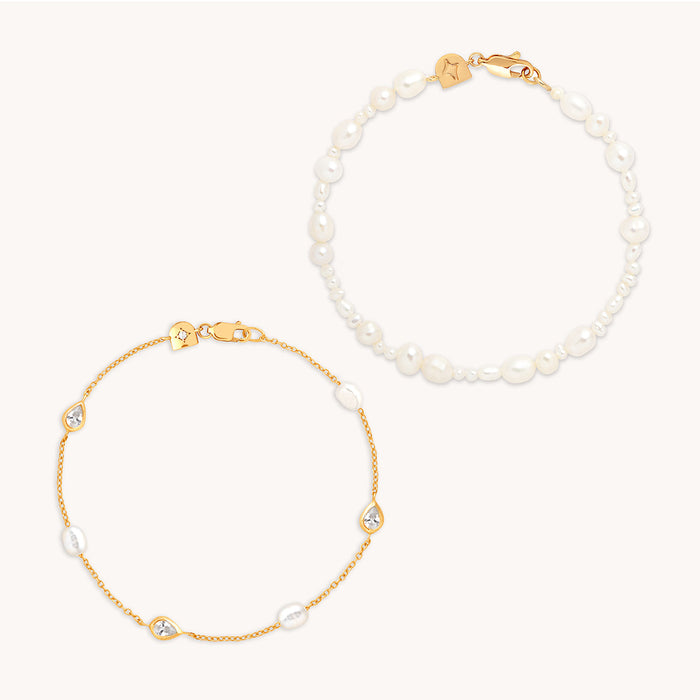 Pearl Bracelet Stacking Set in Gold