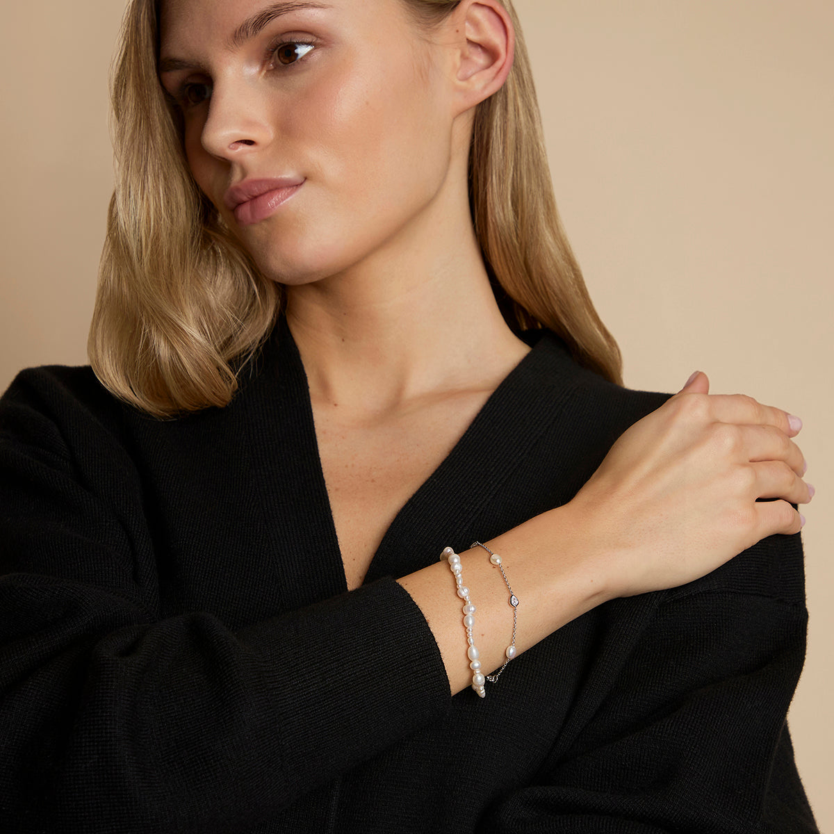 Pearl Bracelet Stacking Set in Silver