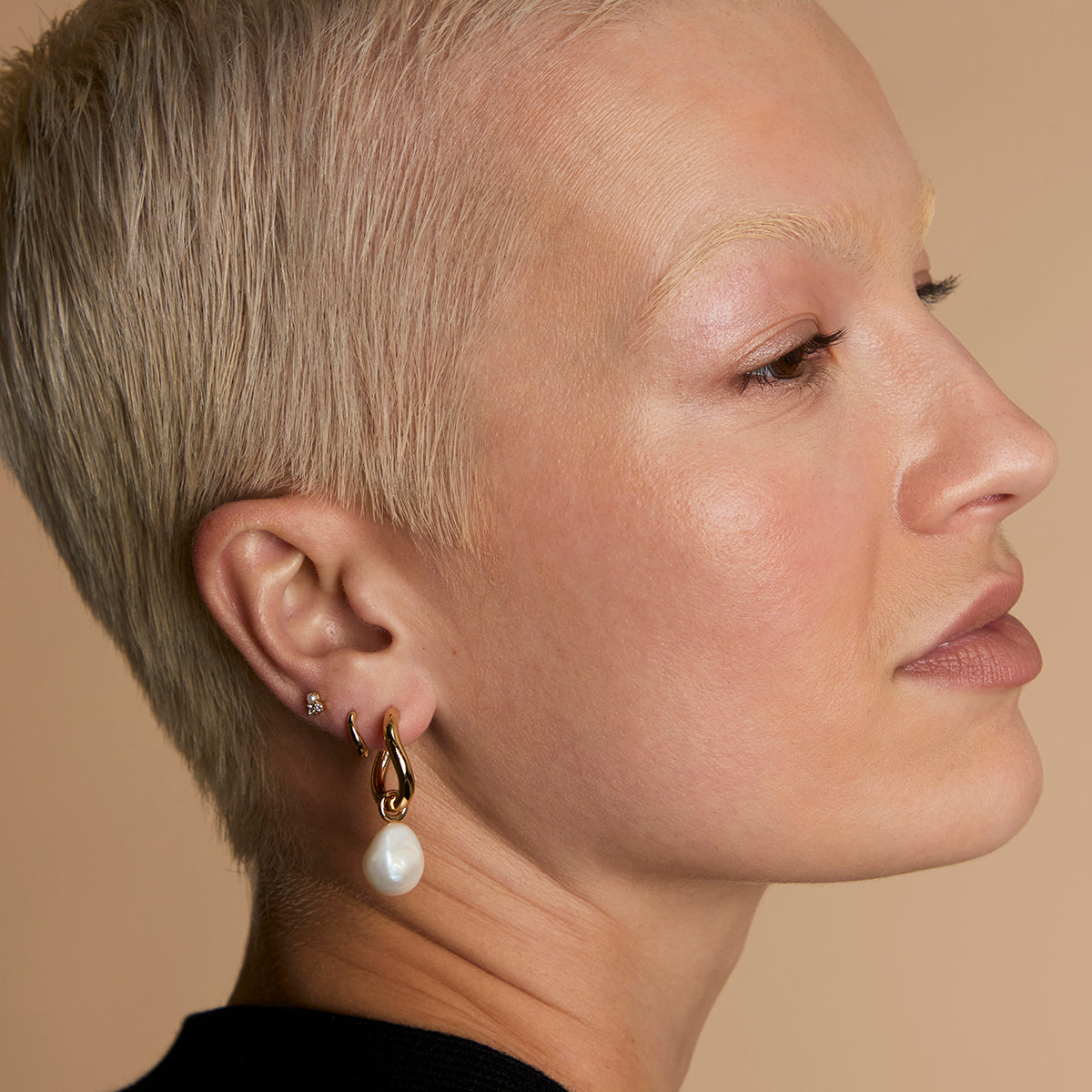 Serenity Pearl Hoops Stacking Set in Gold